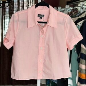 J.Crew Cropped Button Down Shirt Pink Regenerative Cotton NWT Size 8 Boxy